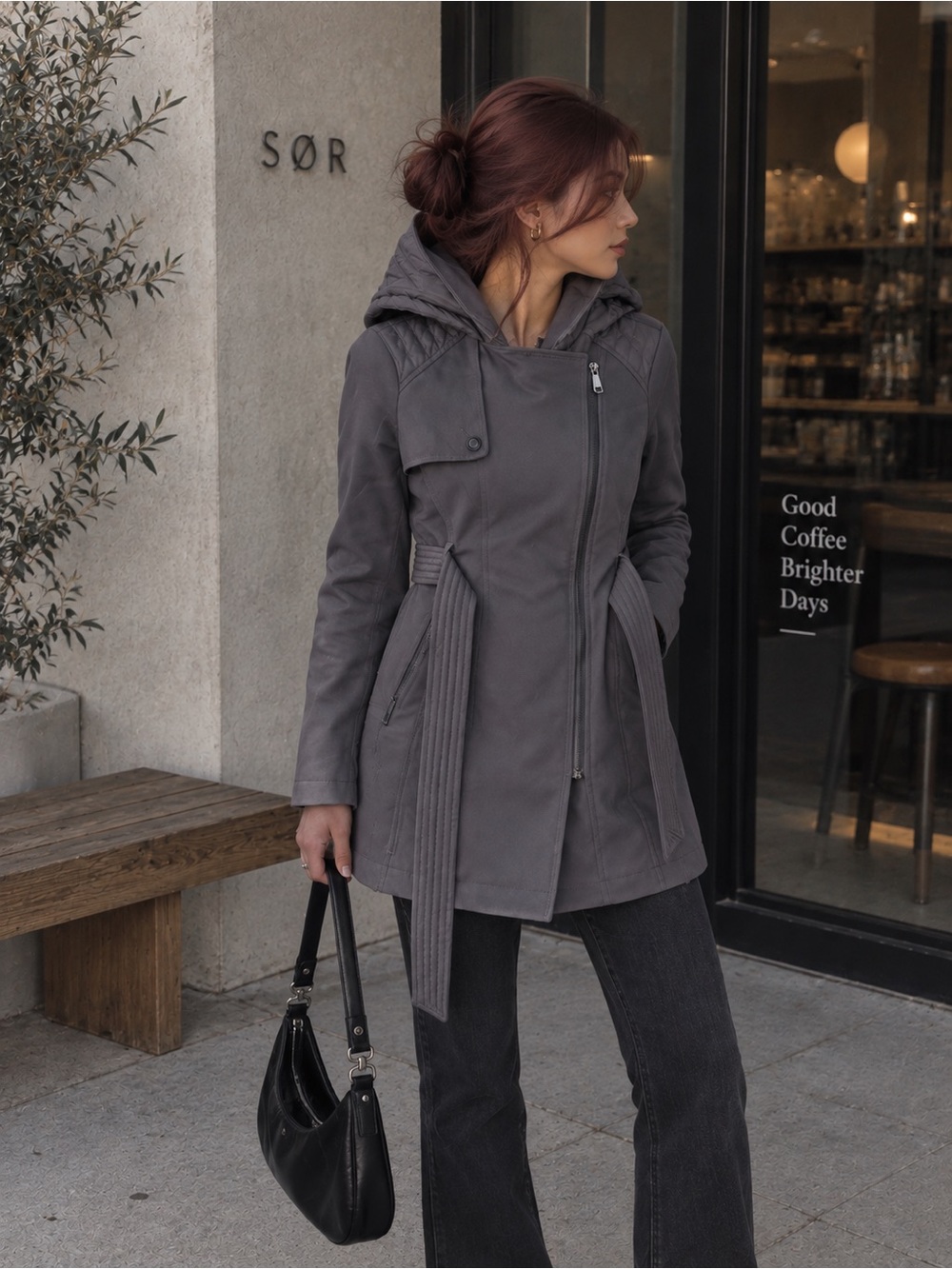 Sebby Collection Hooded Softshell Trench Coat – Graphite 🩶